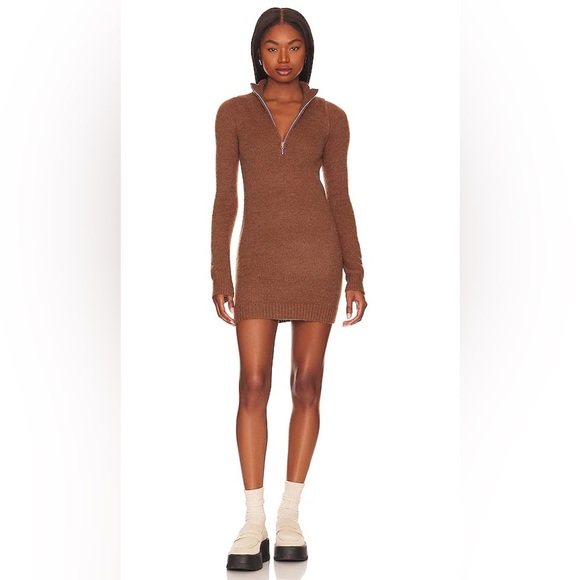 Lovers & Friends Chocolate Brown Sweater Mini Dress - Size XS - NWT - Picture 1 of 15